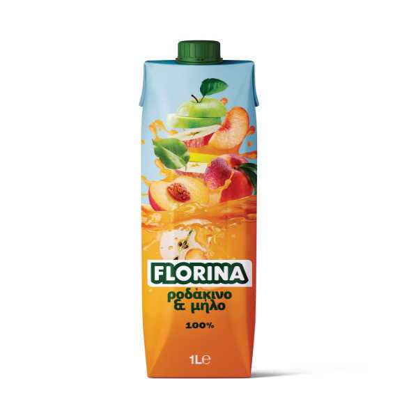 FLORINA ΧΥΜΟΣ  ΜΗΛΟ & ΡΟΔΑΚΙΝΟ 1L*12Τ