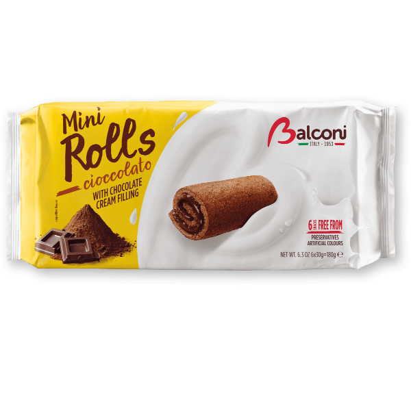 BALCONI ΚΕΙΚ MINI ROLLS ΜΕ ΚΑΚΑΟ  180ΓΡ*20Τ (DIS 6T)