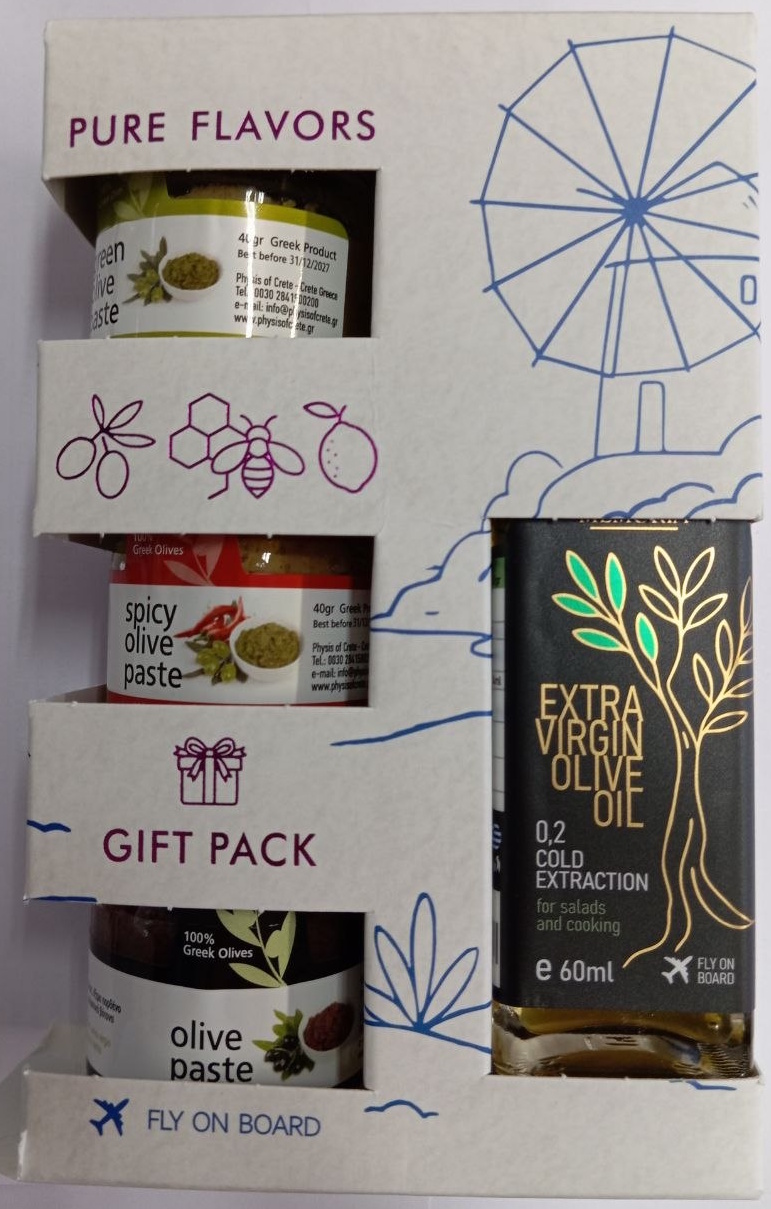 GIFT BOX ΜΕΛΙ ΛΑΔΙ 60γρ 3 ΒΑΖΑΚΙΑ 40γρ ΠΑΤΕ ΕΛΙΑΣ