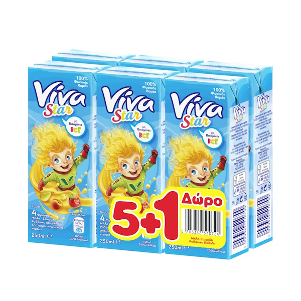 ΧΥΜΟΣ VIVA Φ.Χ.ΜΗΛ-ΣΤΑΦ-ΡΟΔΑ-ΑΧΛΑ 4X(5+1ΔΩΡΟ)*250ML ΑΓΟΡΙ