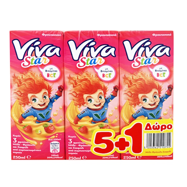 ΧΥΜΟΣ VIVA Φ.Χ. ΜΗΛΟ-ΦΡΑΟΥ-ΣΤΑΦ 4X(5+1ΔΩΡΟ)*250ML ΚΟΡΙΤΣΙ